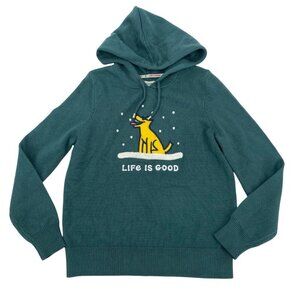 Life Is Good Women's Small Winter Hoodie Embroidered Snow Dog Sweater Soft NWT